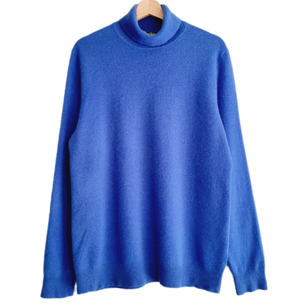LORD & TAYLOR 100% Cashmere Turtleneck Sweater Knit Blue Sz XL